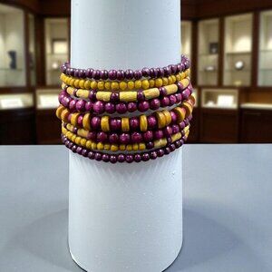 Wood Beaded Bracelet Set Bohemian Stacked Festival Rustic Indie Earthy‎ Jewelry